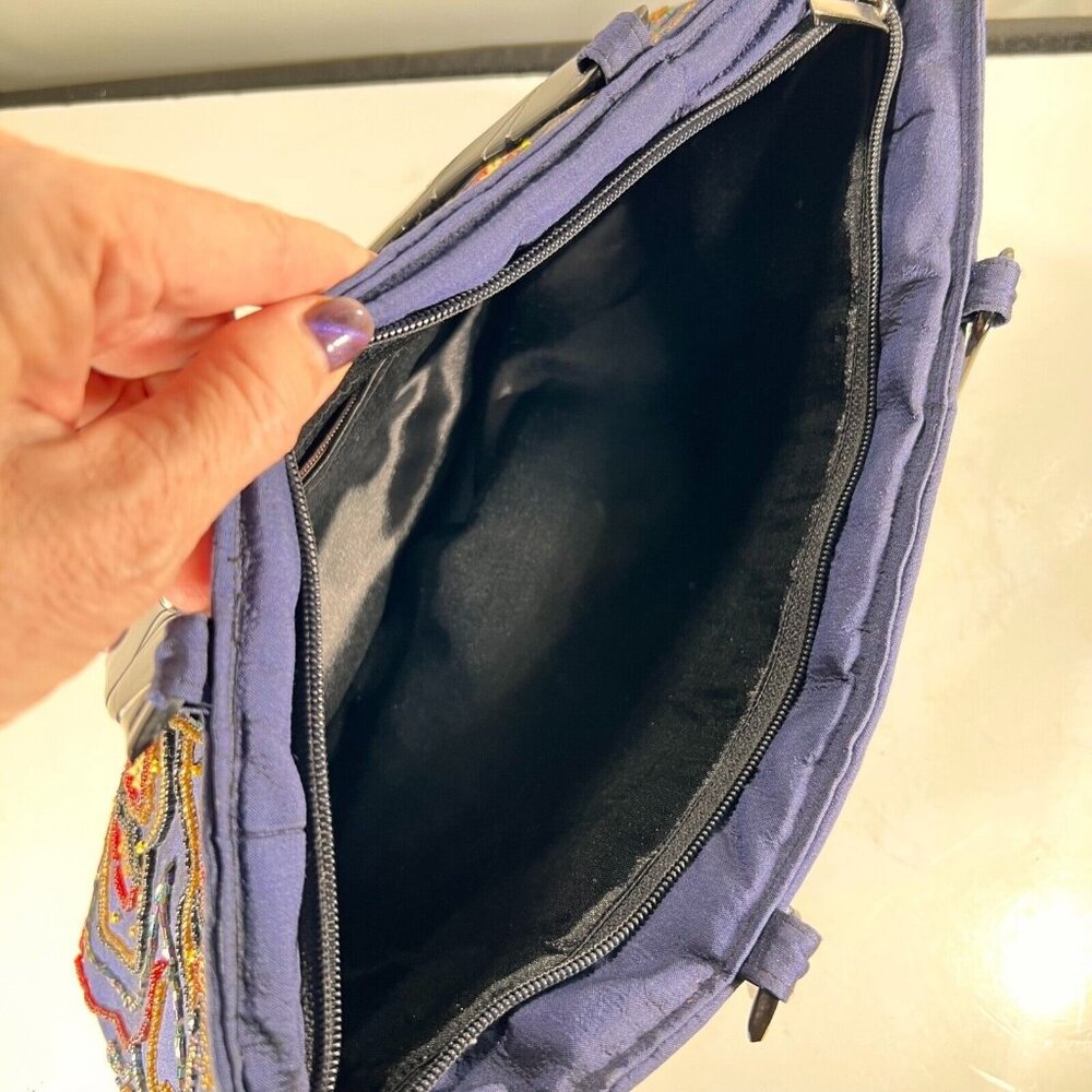 Blue Purple Beaded Purse Handbag Acrylic Bamboo style Handles Unbranded Zipper - Picture 14 of 14